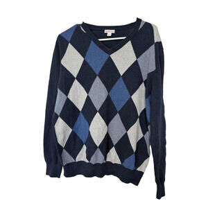 Merona Checkered Blue V Neck Sweater Mens L
